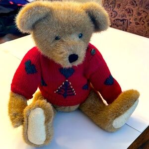 Vintage 1990s Boyds Bears Plush Brown Jointed Teddy Bear Red Christmas Sweater